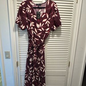 Fred David Wine and White Floral Wrap Maxi Dress